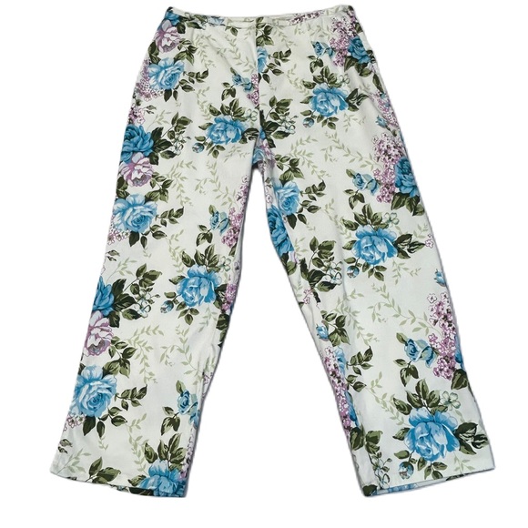 St. Johns Bay Floral Crop Pants Size 14 Cotton Stretch Straight Fairy Bloomcore - Picture 2 of 13